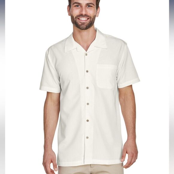 NWT Harriton Men's Barbados Textured Camp Shirt M560 Beige size 3XL - Picture 1 of 9